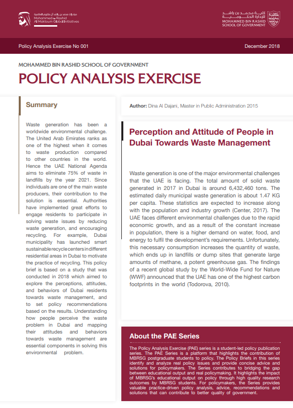 Perception and Attitudes of People in Dubai Towards Waste Management
