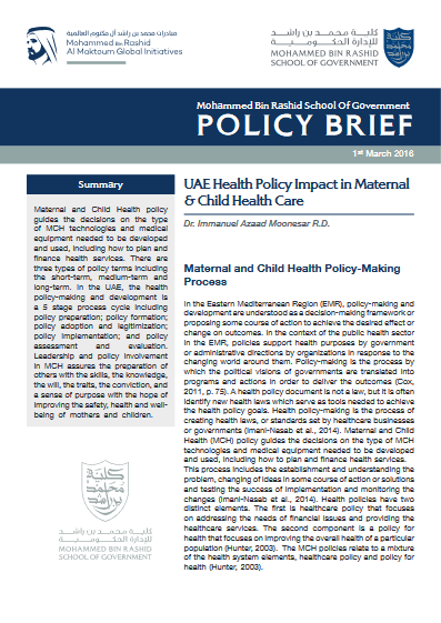 UAE HEALTH POLICY IMPACT IN MATERNAL & CHILD HEALTH CARE